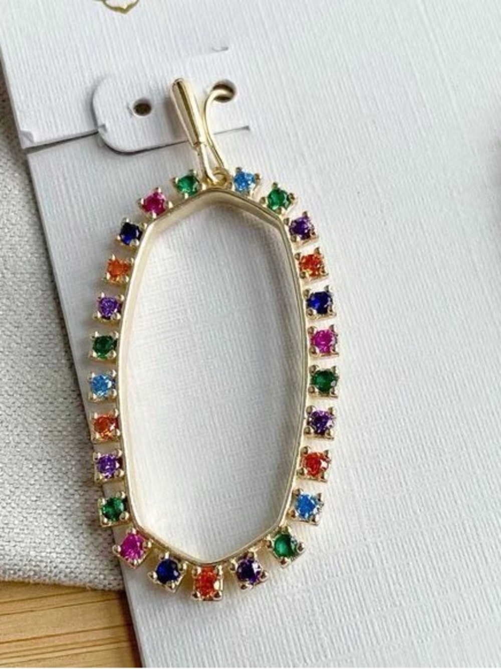Kendra Scott Gold Multicolor Oval Drop Earrings with Rainbow Stones